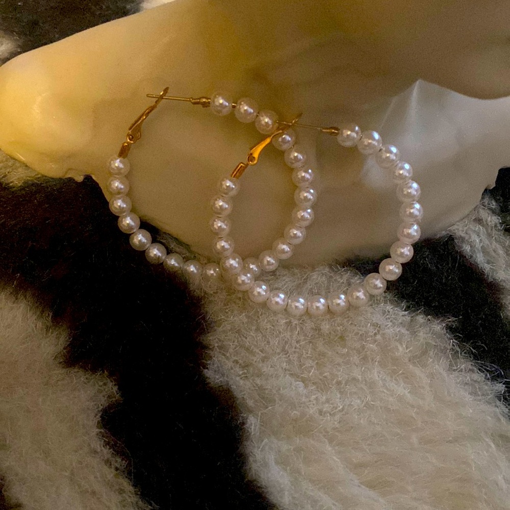 Elegant Pearl Hoop Earrings